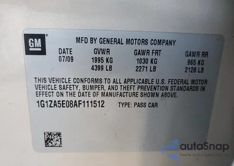 2010 Chevrolet Malibu Ls из США, поврежденный, VIN 1G1ZA5E08AF111512